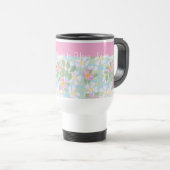 Roze Dogroses op Blue Travel Mug om mensen aan te  Reisbeker (Voorkant rechts)