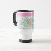 Roze Dogroses op Blue Travel Mug om mensen aan te  Reisbeker (Voorkant links)