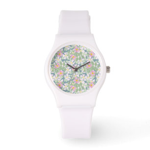 Roze Dogroses op Deep Blue Sporty Wit Polshorloge Horloge