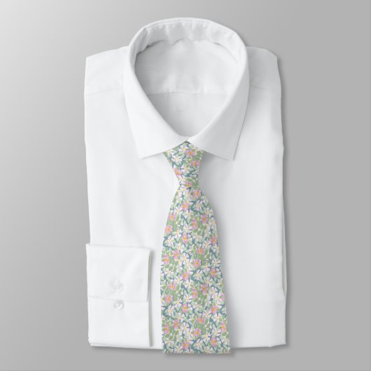 Roze Dogroses op donkerblauwe film Unisex Necktie Stropdas (Gebonden)