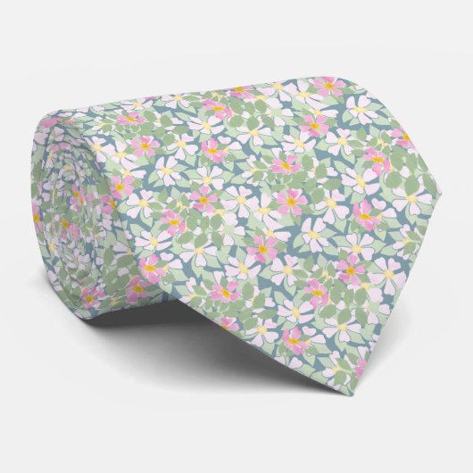 Roze Dogroses op donkerblauwe film Unisex Necktie Stropdas (Opgerold)