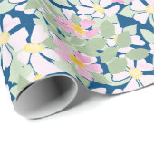  roze Dogroses op Navy Blue Wrapping Paper Cadeaupapier (Rol Hoek)