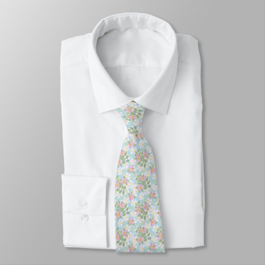 Roze Dogroses op Sky Blue Chic Unisex Necktie Stropdas (Gebonden)