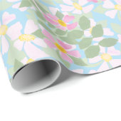  roze Dogroses op Sky Blue Wrapping Paper Cadeaupapier (Rol Hoek)