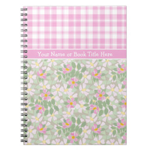 Roze Dogroses op Taupe en Roze en Wit Plaid Notitieboek