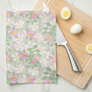  roze dogroses op Taupe Kitchen Towel Theedoek