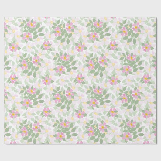  roze Dogroses op wit inpakpapier (Vlak)