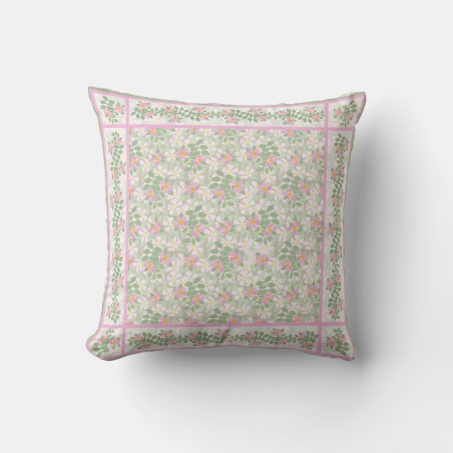 Roze Dogroses Patronen op Taupe: Mode of Pillow Kussen (Voorkant)