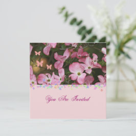 Roze Dogwood and butterfly Verloving Invitation Kaart