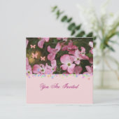 Roze Dogwood and butterfly Verloving Invitation Kaart (Staand voorkant)