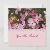 Roze Dogwood and butterfly Verloving Invitation Kaart (Voorkant)