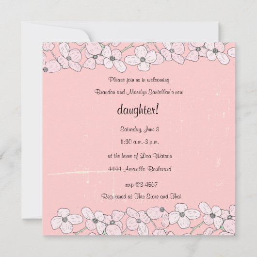  Roze Dogwood Baby shower Uitnodiging (Achterkant)
