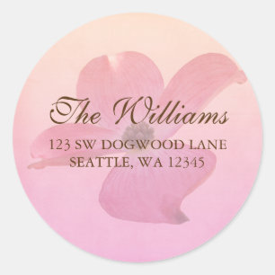 Roze Dogwood Bloesem Adreslabel Ronde Sticker