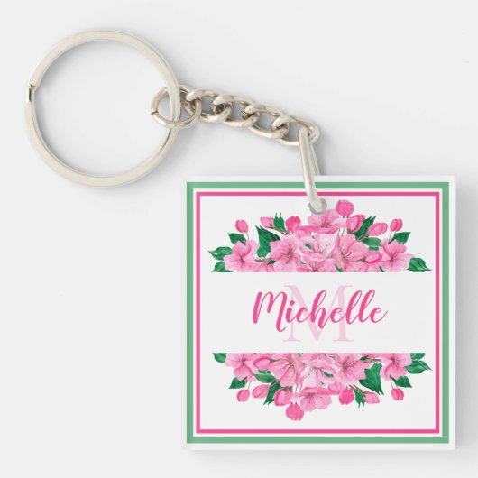 Roze Dogwood Blossom - Gepersonaliseerd Sleutelhanger (voorkant)