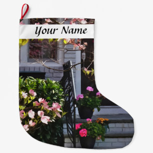 Roze Dogwood en Pots of Geraniums Grote Kerstsok