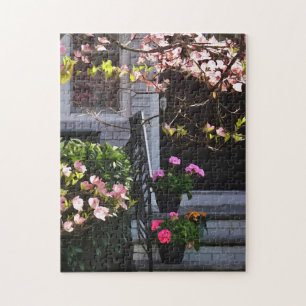 Roze Dogwood en Pots of Geraniums Legpuzzel