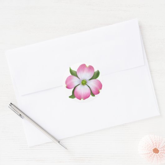 Roze Dogwood Flower Ronde Sticker (Envelop)
