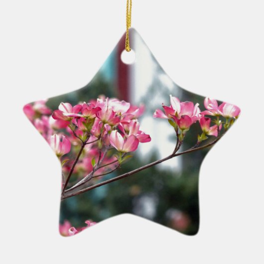 Roze Dogwood Keramisch Ornament (Voorkant)