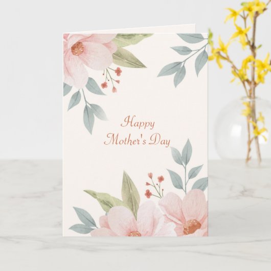 Roze Dogwood-Moederdag Kaart (Gele Bloem)
