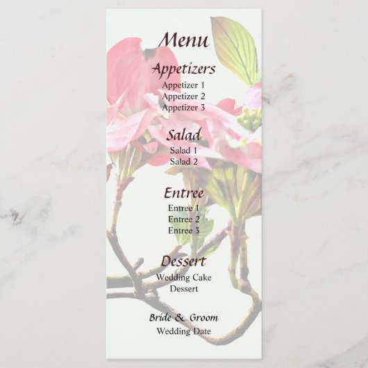 Roze Dogwood Trouwmenu Menu (Voorkant)