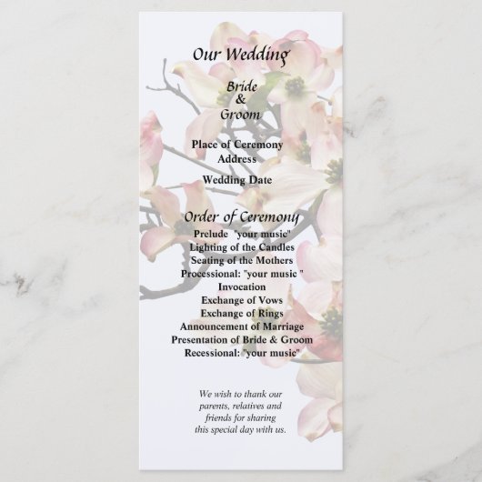 Roze Dogwoodtak Programmakaart (Voorkant)