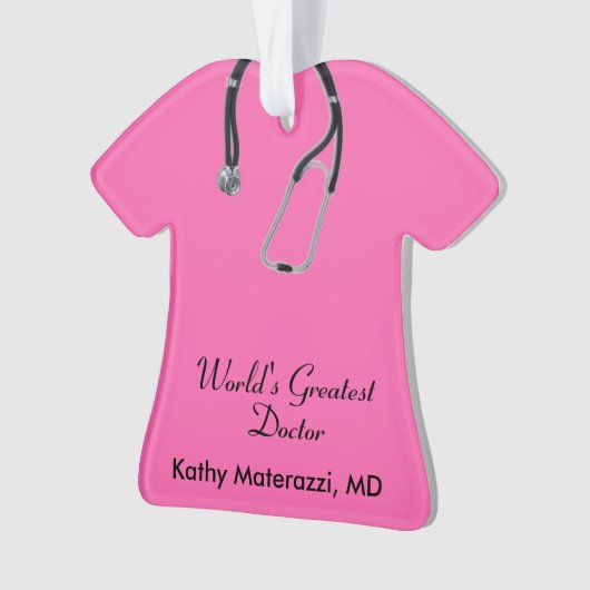 Roze dokter scrubs kerstversiering ornament (voorkant)
