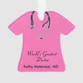 Roze dokter scrubs kerstversiering ornament (voorkant)