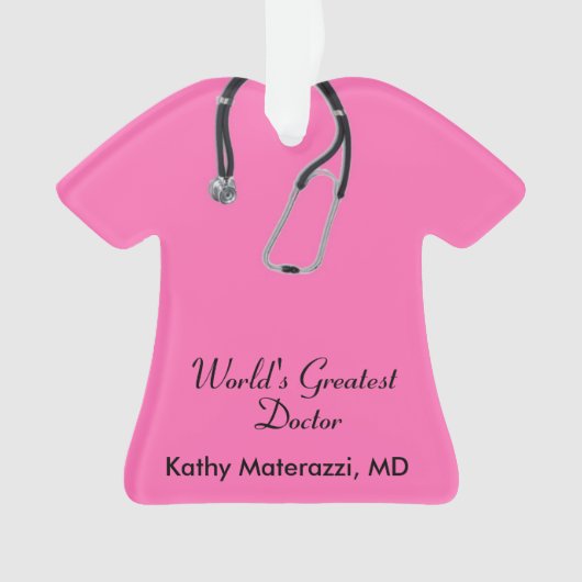 Roze dokter scrubs kerstversiering ornament (voorkant)