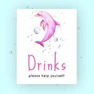 Roze Dolfijn baby shower - Drinken Poster