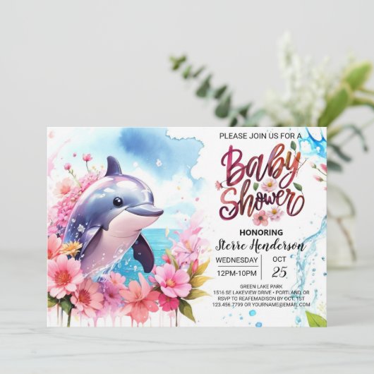 Roze Dolfijn Baby shower Kaart (Staand voorkant)