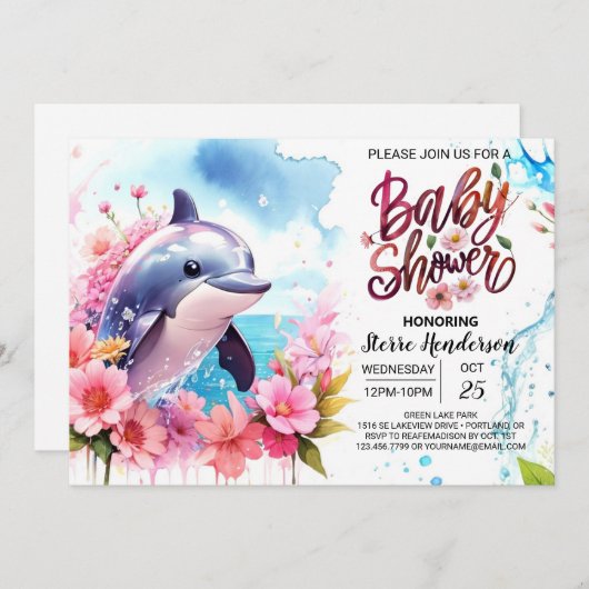 Roze Dolfijn Baby shower Kaart (Voorkant / Achterkant)