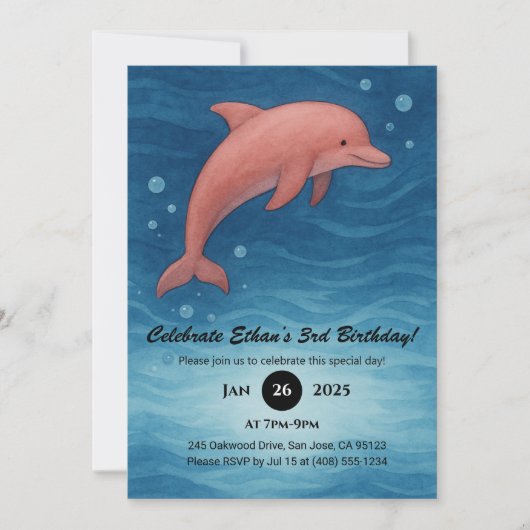 Roze Dolfijn & Deep Blue Ocean Waves Verjaardag Kaart (Voorkant)