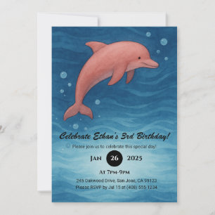 Roze Dolfijn & Deep Blue Ocean Waves Verjaardag Kaart