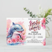 Roze Dolfijn Delight Meisje Baby shower Kaart (Staand voorkant)