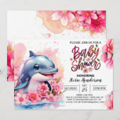 Roze Dolfijn Delight Meisje Baby shower Kaart (Voorkant / Achterkant)