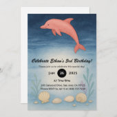 Roze dolfijn en zeebodem schelpen Verjaardag Kaart (Voorkant / Achterkant)