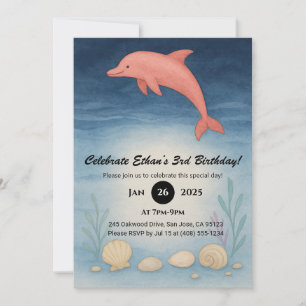 Roze dolfijn en zeebodem schelpen Verjaardag Kaart