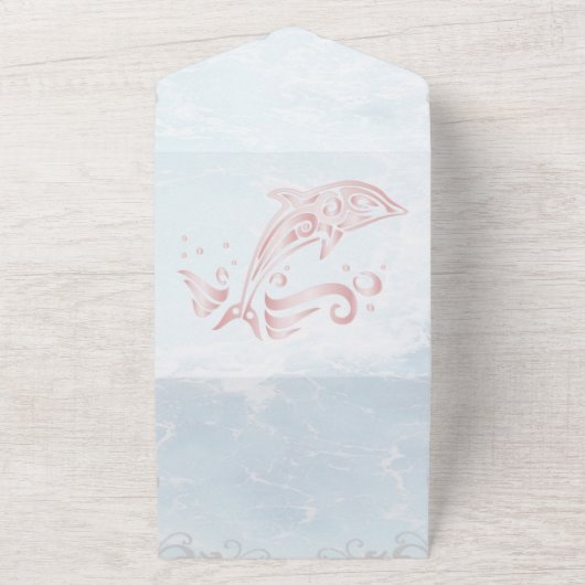 Roze dolfijn in één bruiloft all in one uitnodiging (Buitenkant)