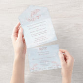 Roze dolfijn in één bruiloft all in one uitnodiging (Afscheurbaar)