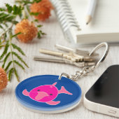Roze Dolfijn op Blauwe Achtergrond Sleutelhanger (Voorkant Rechts)