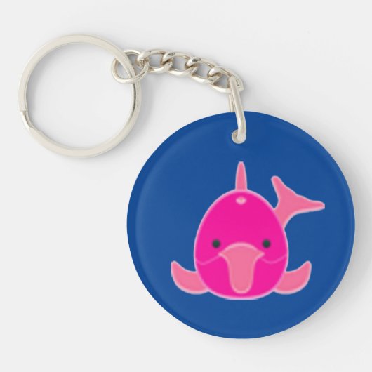 Roze Dolfijn op Blauwe Achtergrond Sleutelhanger (Voorkant)