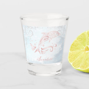 Roze dolfijn op maat gemaakt schitterend glas