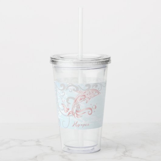 Roze dolfijn op maat gepersonaliseerd acryltumbler acryl drinkbeker (Voorkant)