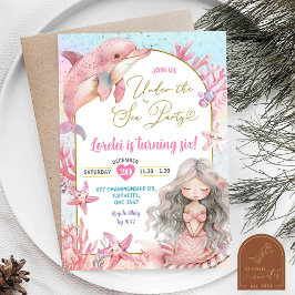 Roze Dolfijn Zeemeermin Zee Party Verjaardag Meisj Kaart