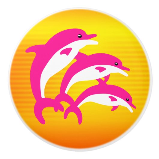 Roze dolfijnen dansen in de tropische zon keramische knop (Voorkant)