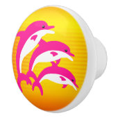 Roze dolfijnen dansen in de tropische zon keramische knop (Rechts)