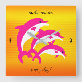 Roze dolfijnen dansen in de tropische zon vierkante klok