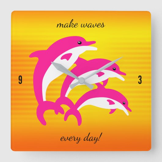 Roze dolfijnen dansen in de tropische zon vierkante klok (Voorkant)