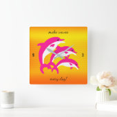 Roze dolfijnen dansen in de tropische zon vierkante klok (Huis)