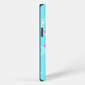 Roze dolfijnen op turkooisblauw patroon iPhone hoesje (Rechterkant)